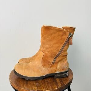 Sorel Emilie Foldover Brown Leather Fur Lined Boots Women’s Size 7.5